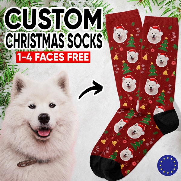 Personalisierte Hundefotosocken, benutzerdefinierte Weihnachtsmann-Hundesocken, Weihnachtssocken mit Katzenfoto, personalisiertes Hundeliebhaber-Weihnachtsgeschenk, Katzensocken