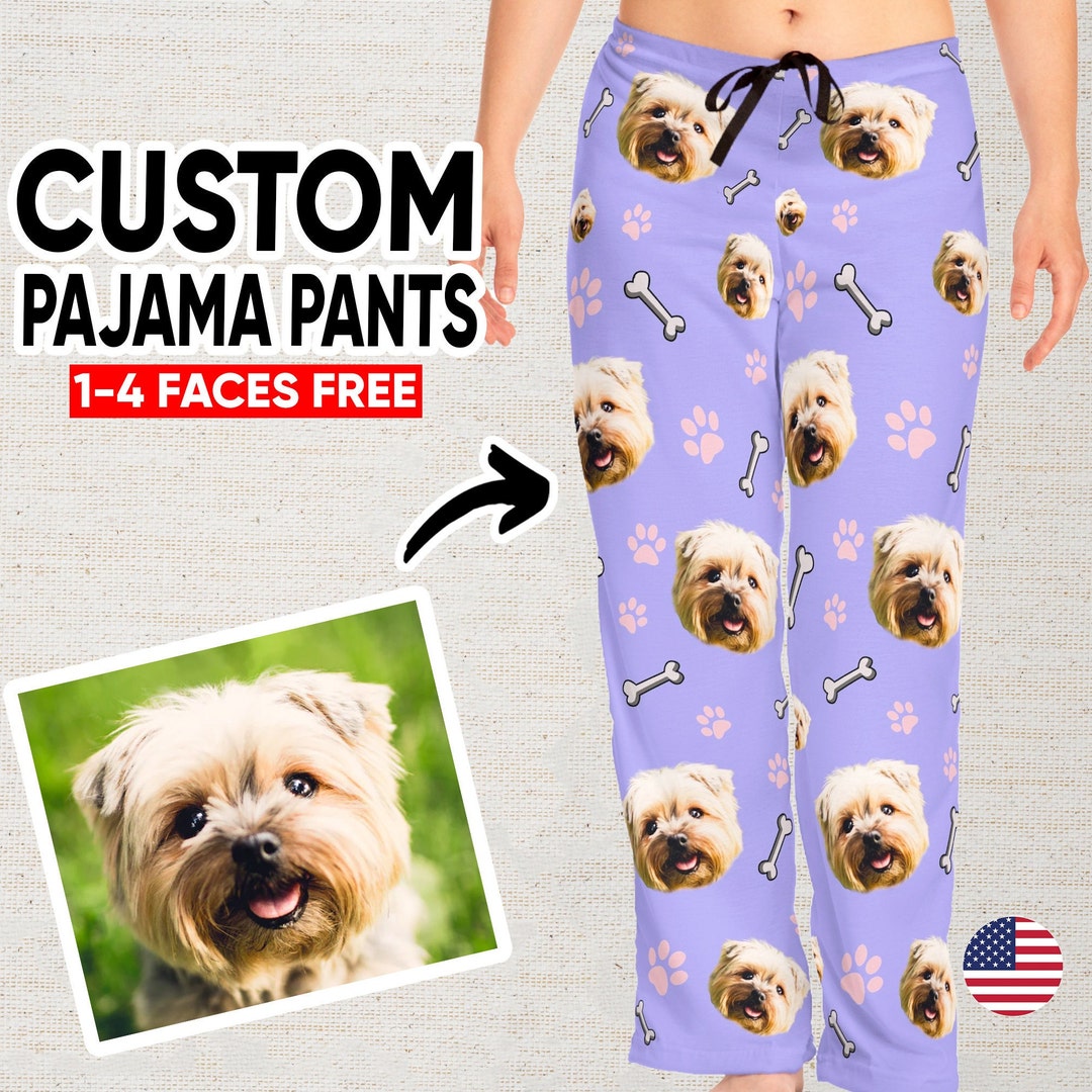 Custom Dog Pajama Pants, Dog Face on Pajamas, Custom Photo Pajamas, Pet