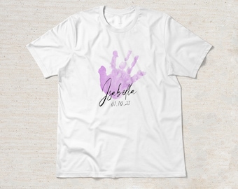 Custom Baby Handprint Shirt, Personalized Mother&#39;s Day Gift, Mommy T-Shirt, Best Mom Outfit, Unique Mother&#39;s Day Gift Idea, Motherhood Tee