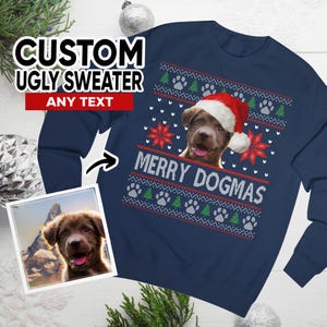 Individuell angefertigtes Haustier Ugly Christmas Sweatshirt: Personalisierter Hunde Foto Pullover