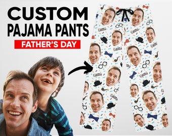 Custom Photo Pajama Pants, Personalized Faces PJs, Father's Day Gift