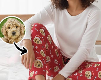 Custom Santa Pet Photo Pajama Pants: Personalized Dog or Cat Christmas PJs