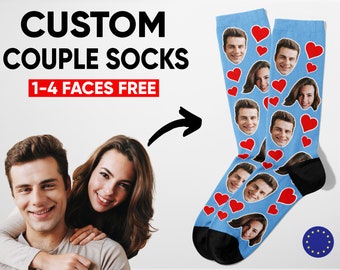 Personalisierte Paar Gesichtssocken, Valentinstag Geschenk für Ihn, personalisierte Foto Socken mit Herzen, personalisierte Socken für Männer, Geschenk zum Jahrestag