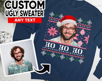 Personalized Ugly Christmas Sweater, Custom Face Sweatshirt for Christmas, Custom Santa Hat Sweatshirt, Ugly Christmas Sweater with Picture