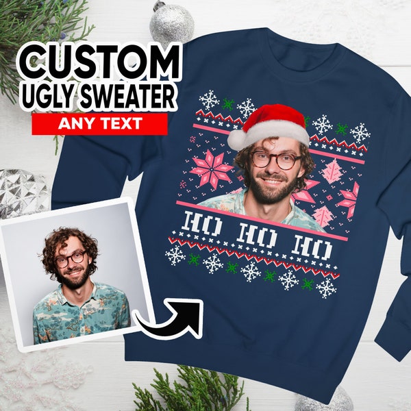 Personalisierter hässlicher Weihnachtspullover, benutzerdefiniertes Gesicht Sweatshirt für Weihnachten, benutzerdefinierte Weihnachtsmütze Sweatshirt, hässlicher Weihnachtspullover mit Bild