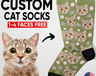 Personalized Cat Face Socks, Custom Pet Photo Gift