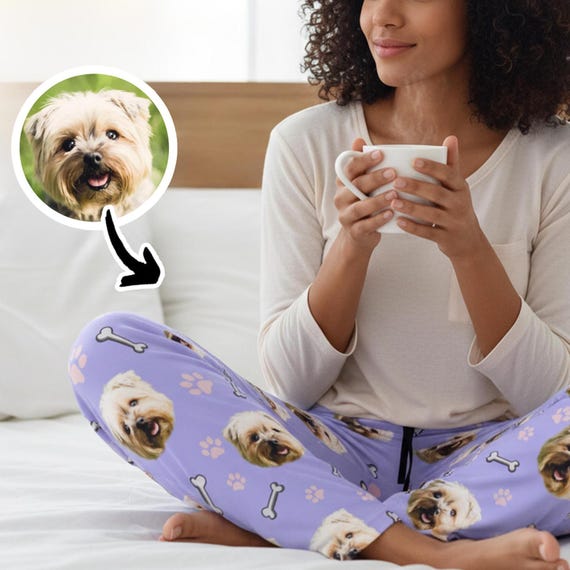 Custom Pet Pajama Pants Custom Pet Pajamas For Adults Using Pet Photo With Name, Personalized Dog Cat Pet Face On Pajamas