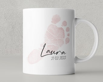 Baby Footprint Custom Mug, Mother's Day Personalised Gift, Father's Day Coffee Cup with Handprints, Newborn Gift for Grandparents