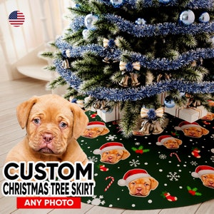 Custom Christmas Tree Skirt, Dog Face on Tree Cover, Personalized Christmas Home Decor, Custom Family Tree Mat, Santa Cat Photo on Tree Base