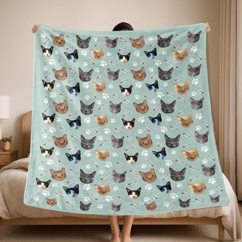 Personalized Cat Photo Blanket: Custom Pet Lover Gift Bild 1