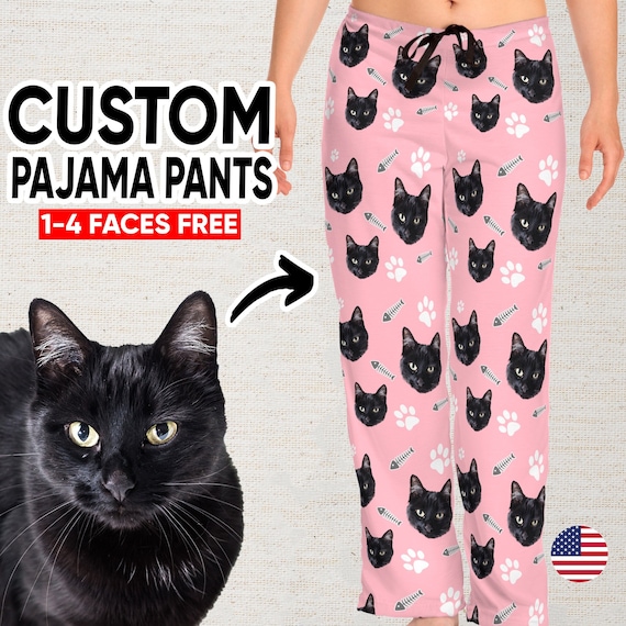 Personalized Cat Face Pajama Pants Cat Picture on Pajamas Custom Photo Pajamas Cat Paws and Fishbones Pjs Cat Lover Gift Pet on Pajamas Etsy Canada