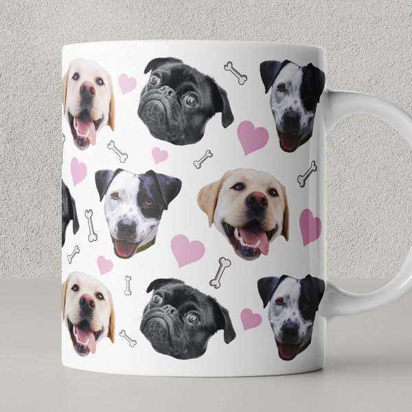 Tazza da caffè personalizzata con facce di cane, tazza fotografica personalizzata, tazza amante dei cani, tazza ricordo collage di foto per animali domestici, regalo mamma cane