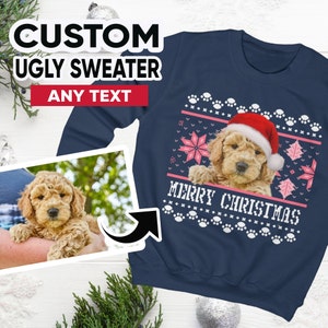 Kids Ugly Christmas Sweater, Custom Santa Claus Dog Ugly Christmas Sweatshirt, Personalised Face Sweatshirt, Santa Hat Ugly Pullover