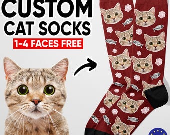 Personalized Cat Face Socks: Custom Pet Photo Gift