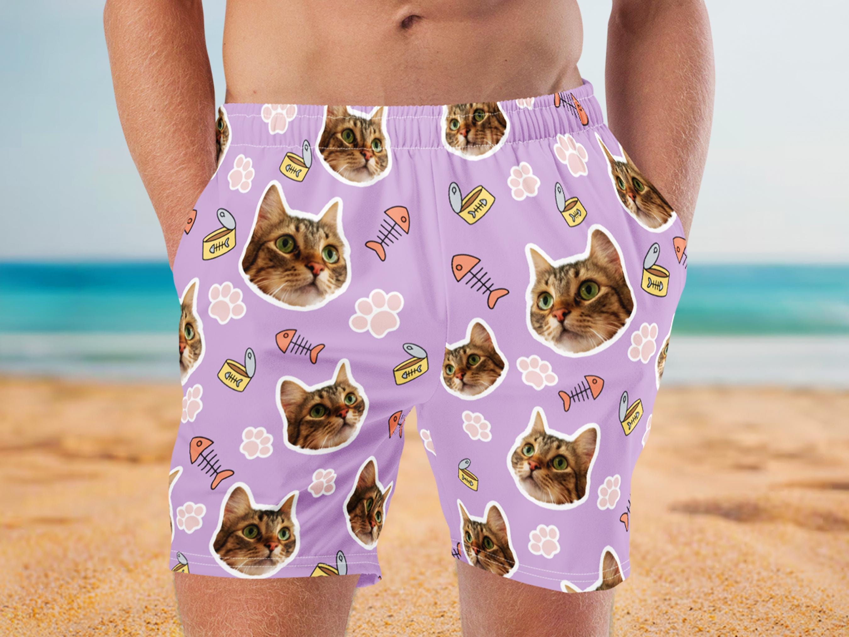 Custom Cat Face Swim Trunks: Personalized Pet Photo Swimwear