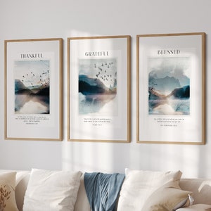 Bible verse wall art  | watercolour landscape prints | blessed print set of 3 | Christian gifts | A2 large poster | minimalist art