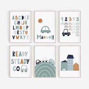 Transport prints | vehicle wall art | alphabet numbers nursery wall art | Educational print set of 6 | Playroom poster | A2 A3 A4 A5 A6
