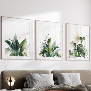 Eucalyptus wall art | Botanical set of 3 prints | watercolour | green gold modern art set | home decor | minimalist art | A2 large poster