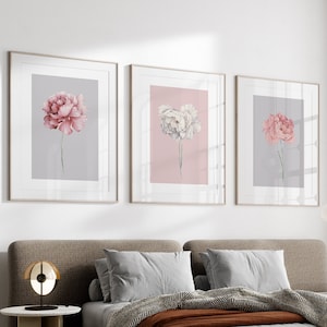 Watercolour blush pink grey peony | set of three | floral prints | botanical watercolour art | home decor | bedroom prints | A2 large poster