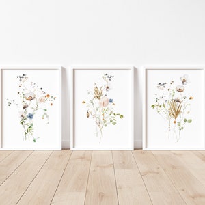 Wildflower set of 3 prints, Watercolour flower print, Wildflower set of 3, Flowers, Bedroom prints, Gallery wall art, Flowers gift for Mum