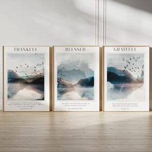 Christian Watercolour Landscape Prints, Bible Verse Wall Art, Thankful Grateful Blessed, Faith-Based Decor, Religious Gift, Scripture art
