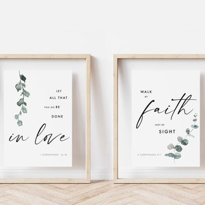 Botanical Bible Verse Print Set: Christian Corinthians Scripture Wall Art, Jesus art, bible art, bible verse prints, gratitude print,