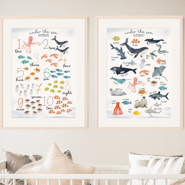 Under The Sea Alphabet Print | Nursery Decor | Sea Animals | Educational ABC Poster | Nautical Nursery | Kids Playroom Decor | A2 poster