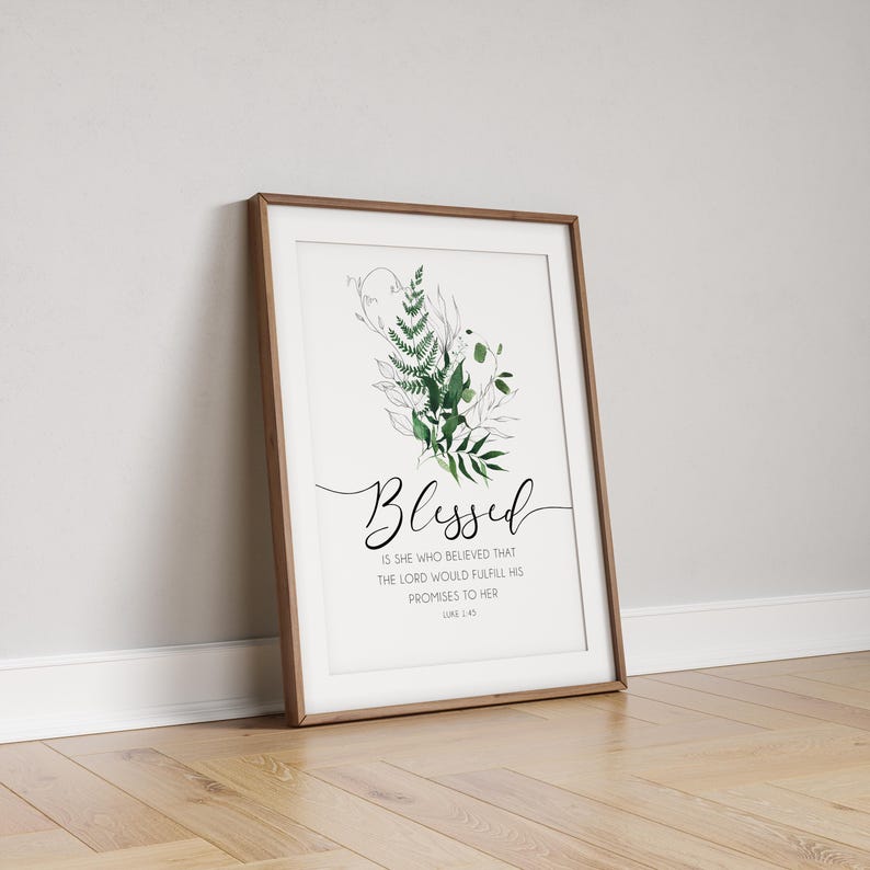 Faith-based wall print with botanical artwork and uplifting Bible verse