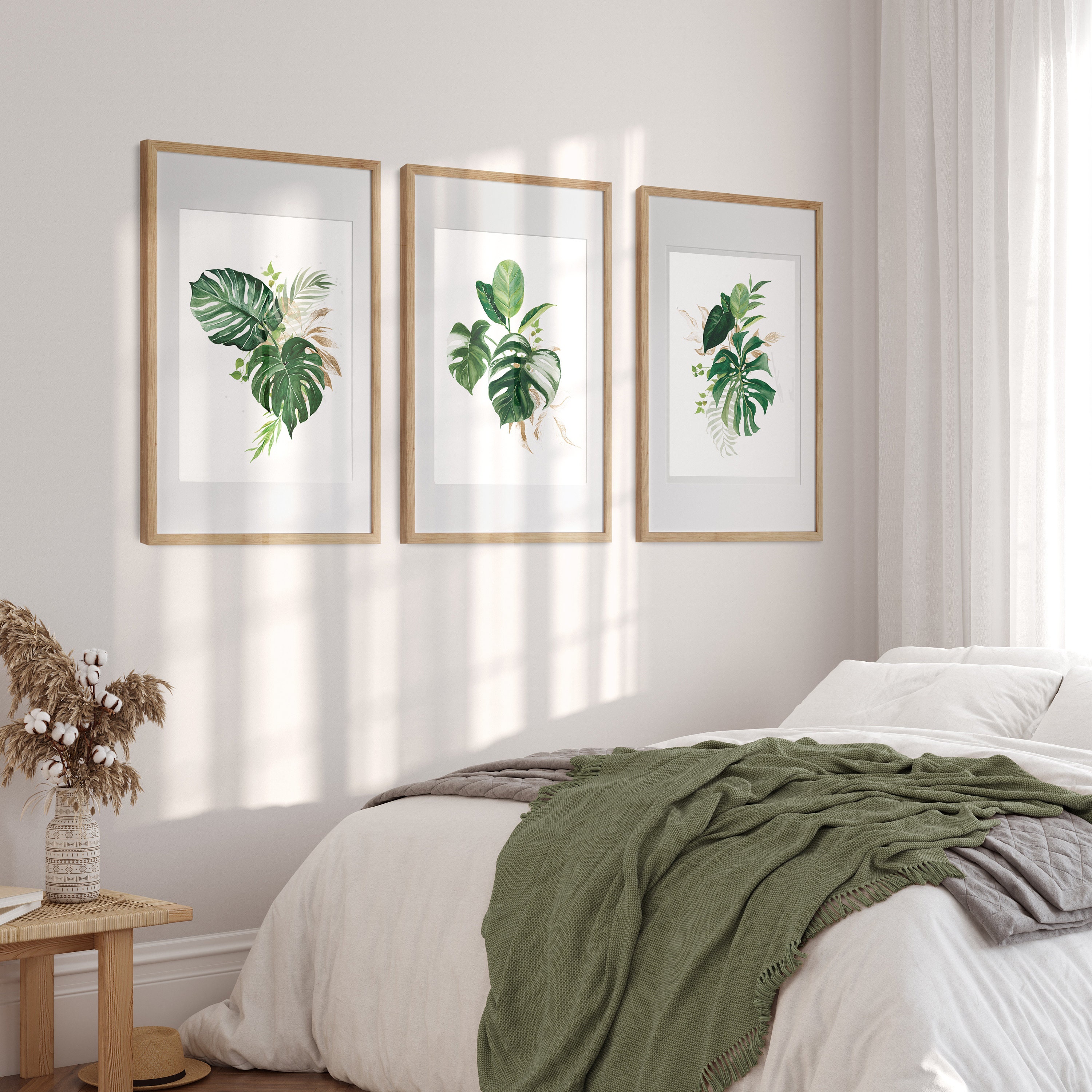 Watercolour Green and Gold Botanicals Set of 3 Watercolour - Etsy UK