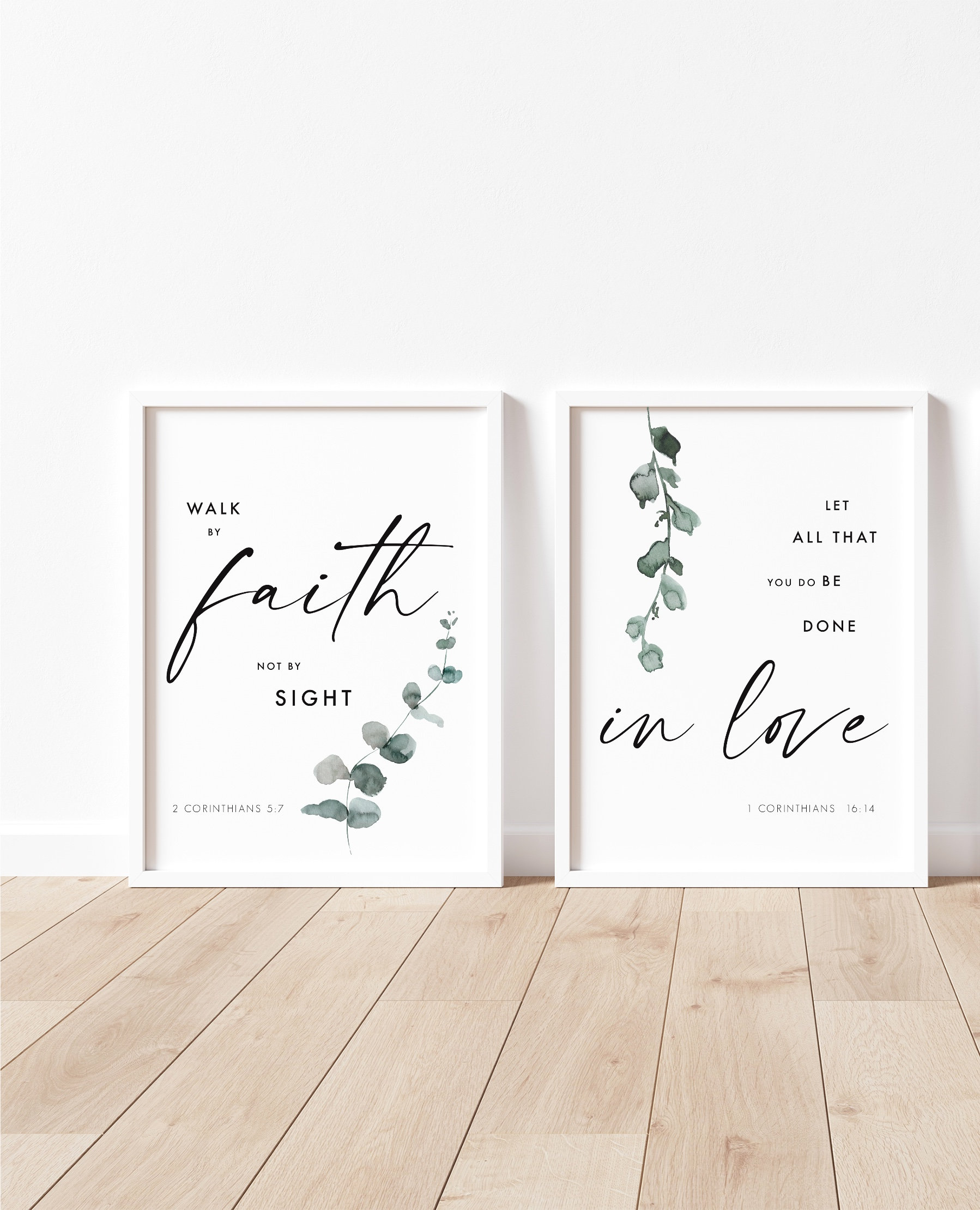 Botanical Bible Verse Print Set: Christian Corinthians Scripture Wall ...