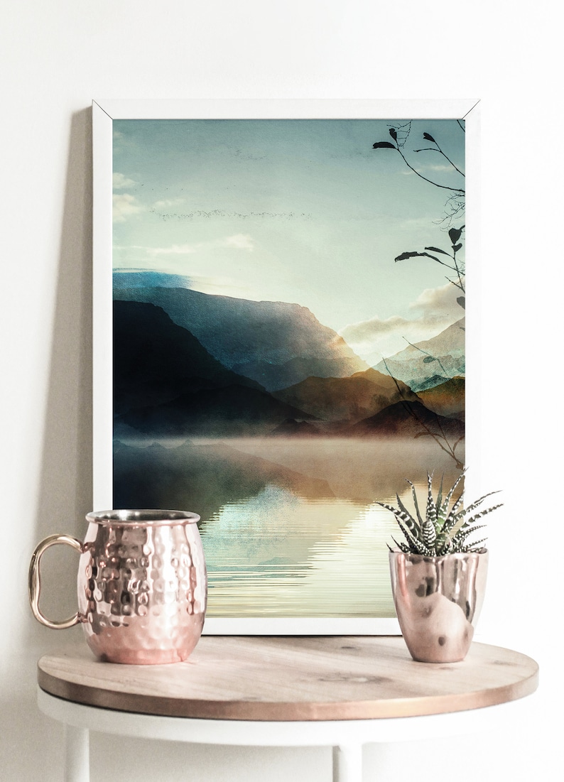 Landscape Set of 3 Mountain Lake Wall Art Watercolour Etsy UK