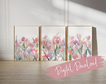 Watercolor Tulip Print Set: Pastel Floral Wall Art (Digital Download)