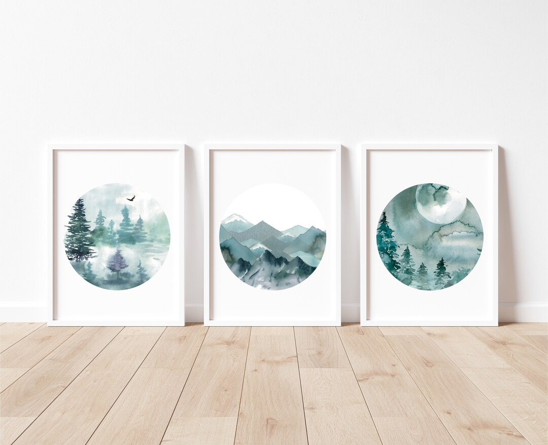 Landscape Art Set of Three Prints Wallart Decor Forest Mountains