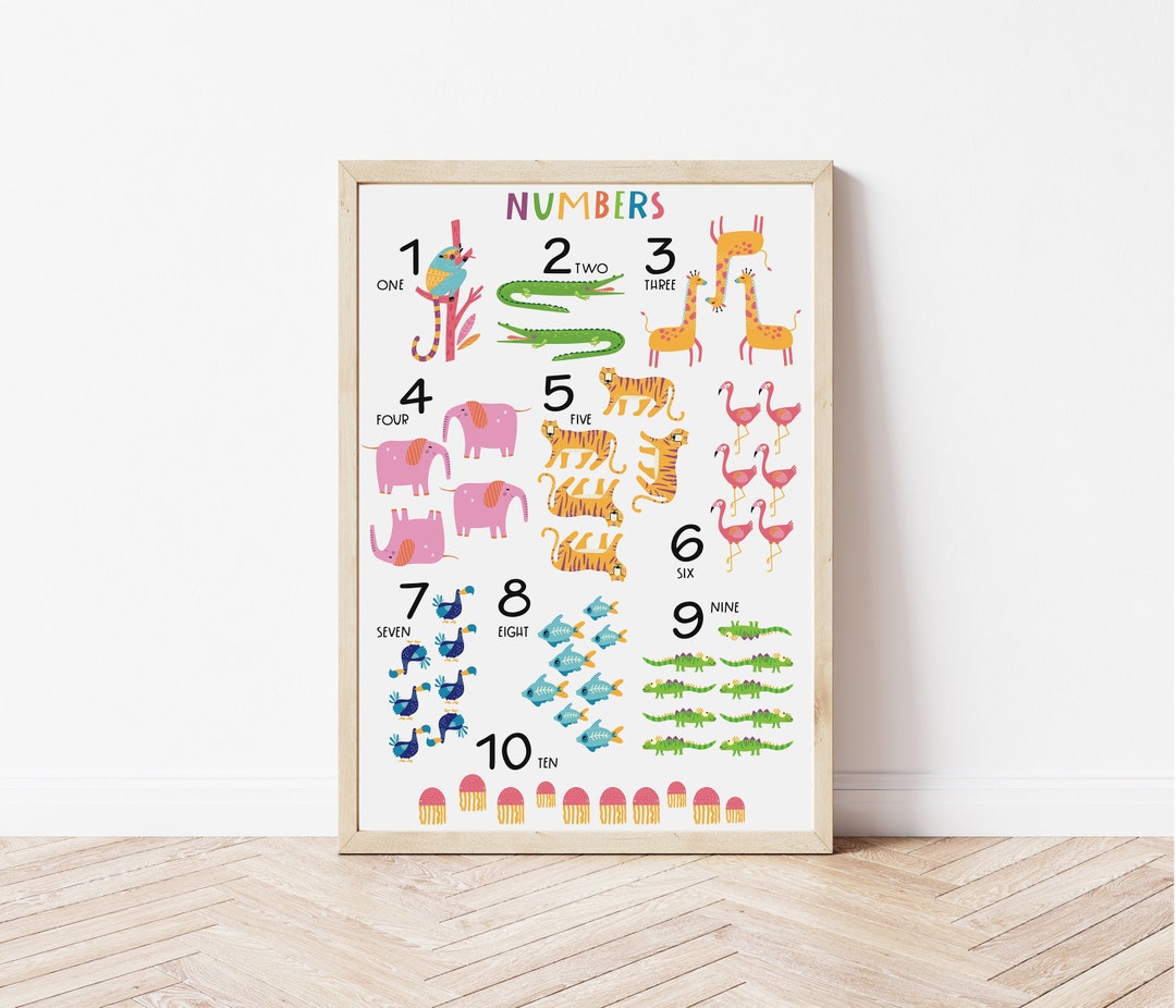 Kids Numbers Wall Art Print, Colourful Animal Counting Poster for ...
