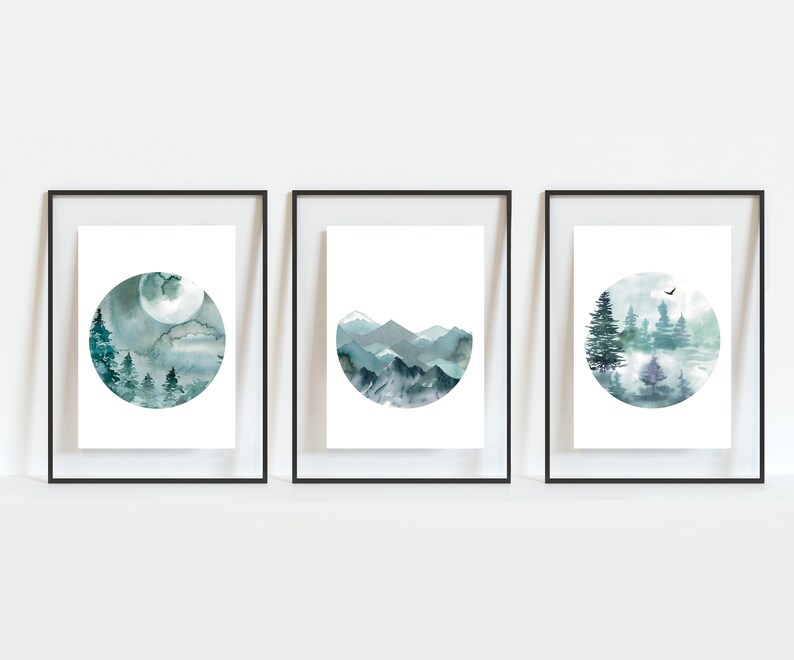 Landscape Art Set of Three Prints Wallart Decor Forest Etsy UK