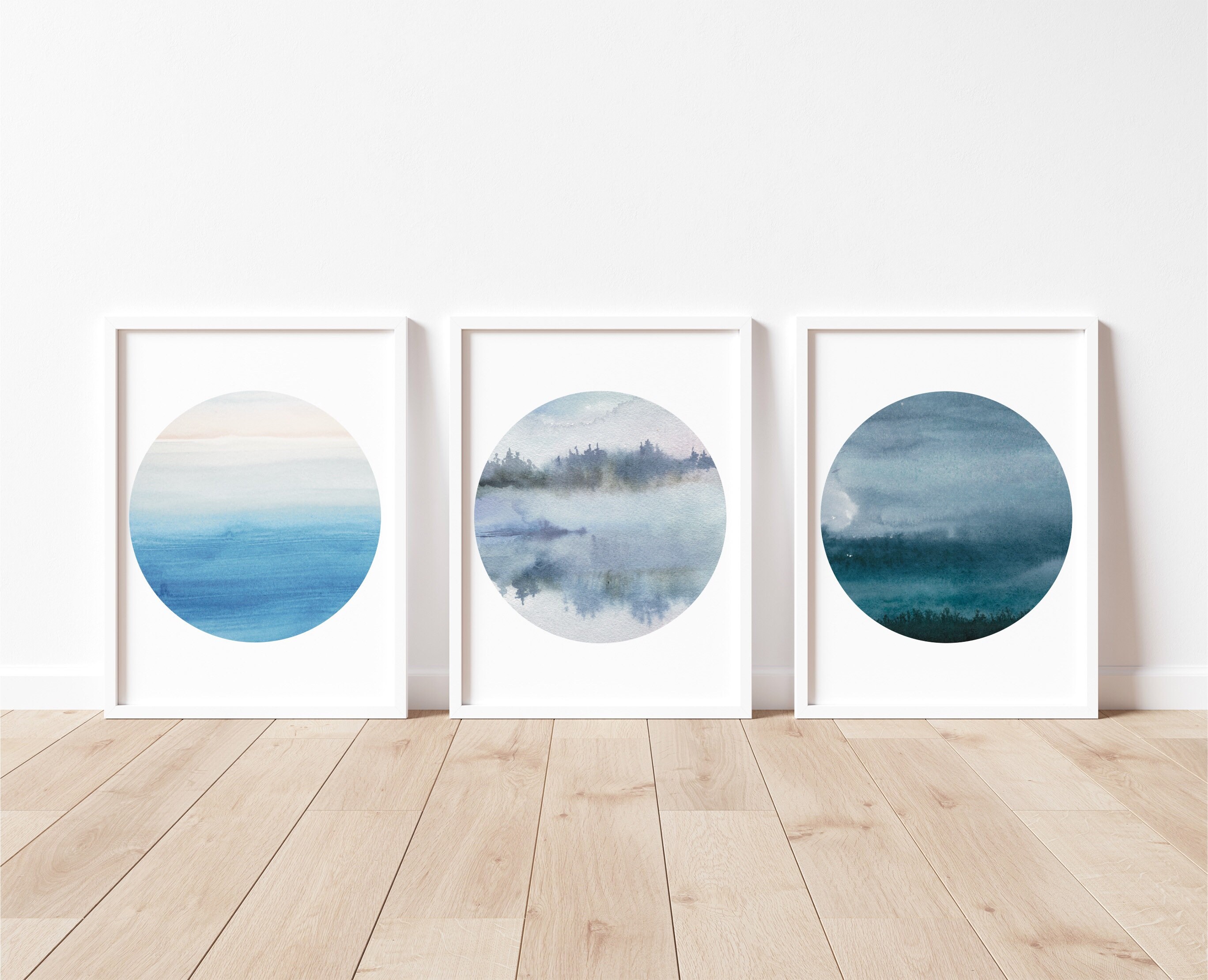 Landscape art set of three prints wallart decor forest | Etsy