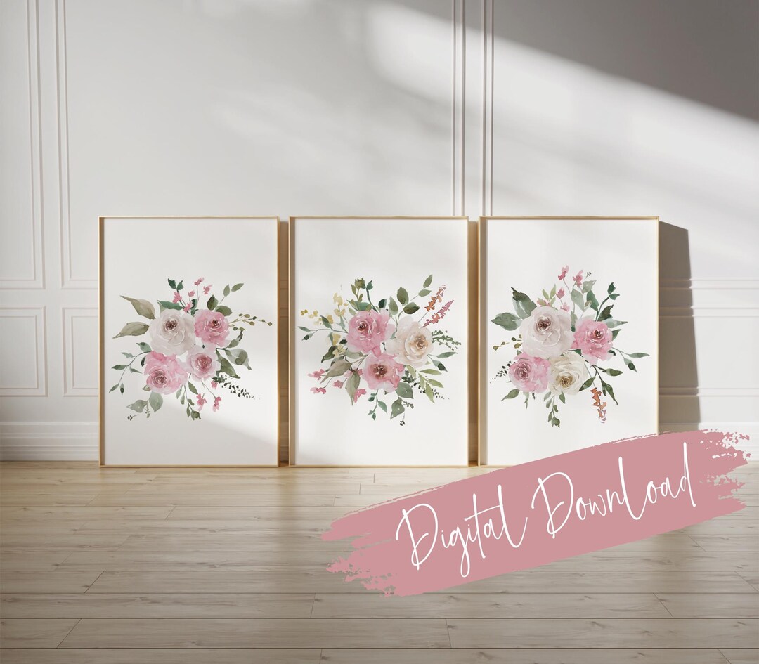 Blush Pink Peonies Print Set: Sage Green Botanical Wall Art (digital ...