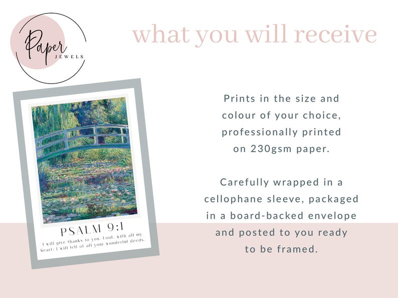 Set of 3 Christian Bible verse wall prints using Monet’s artwork for peaceful scripture-based home decor
