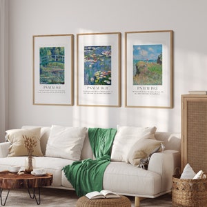 Monet cliffs scene paired with Psalm 19:1 in elegant serif font, ideal for Christian gifts or wall styling