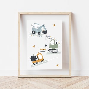 Set of 3 transport nursery prints, personalised baby gift, vehicle tractor digger construction nursery, play room poster, boys room art image 4