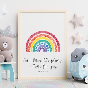 Rainbow Bible Verse Print, Nursery Wall Art, Jeremiah 8:28, Christian Nursery Decor, Watercolour Rainbow Print, Calligraphy Scripture Print