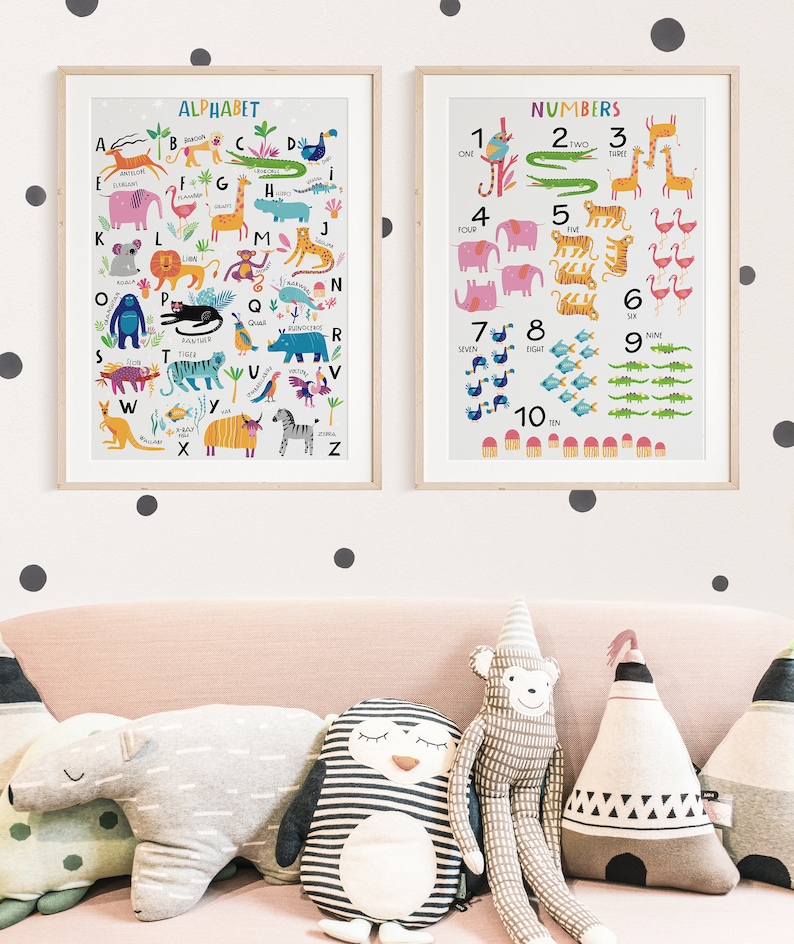 Animal Alphabet Poster, Animal Numbers Wall Art, Printable Safari ...