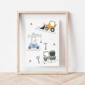 Set of 3 transport nursery prints, personalised baby gift, vehicle tractor digger construction nursery, play room poster, boys room art image 3