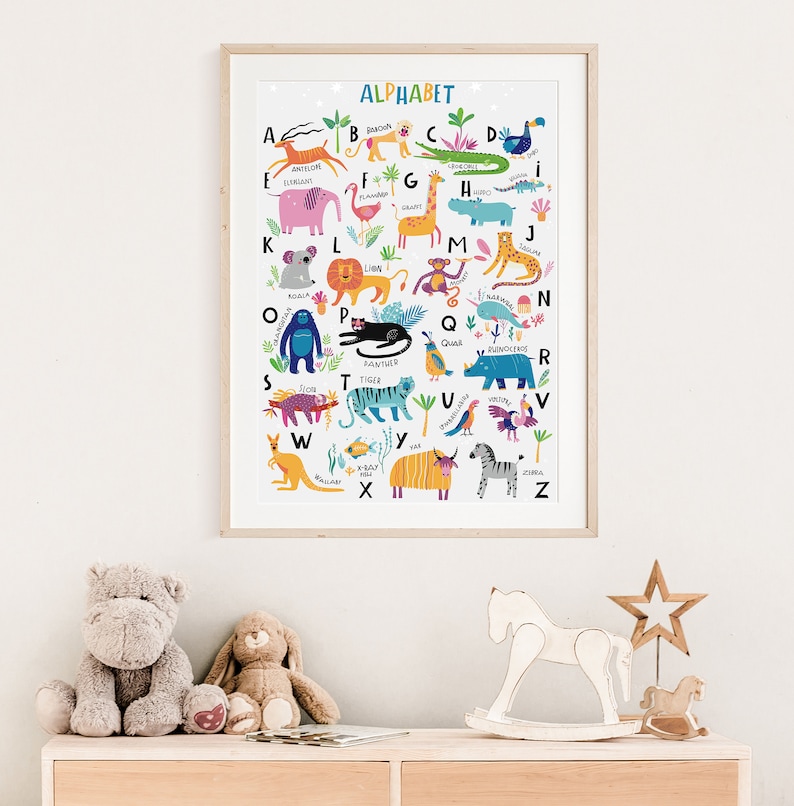 Animal Alphabet Poster, Animal Numbers Wall Art, Printable Safari ...