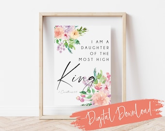 Daughter of the King Scripture Print: Floral Christian Wall Art, 2 Corinthians Printable, Jesus Art, Bible Verse Art, Instant Download