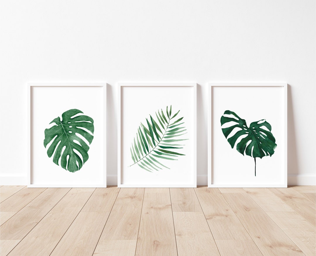 Watercolour Tropical Botanical Wall Art Print Set of 3 Palm Leaf Art A2 ...