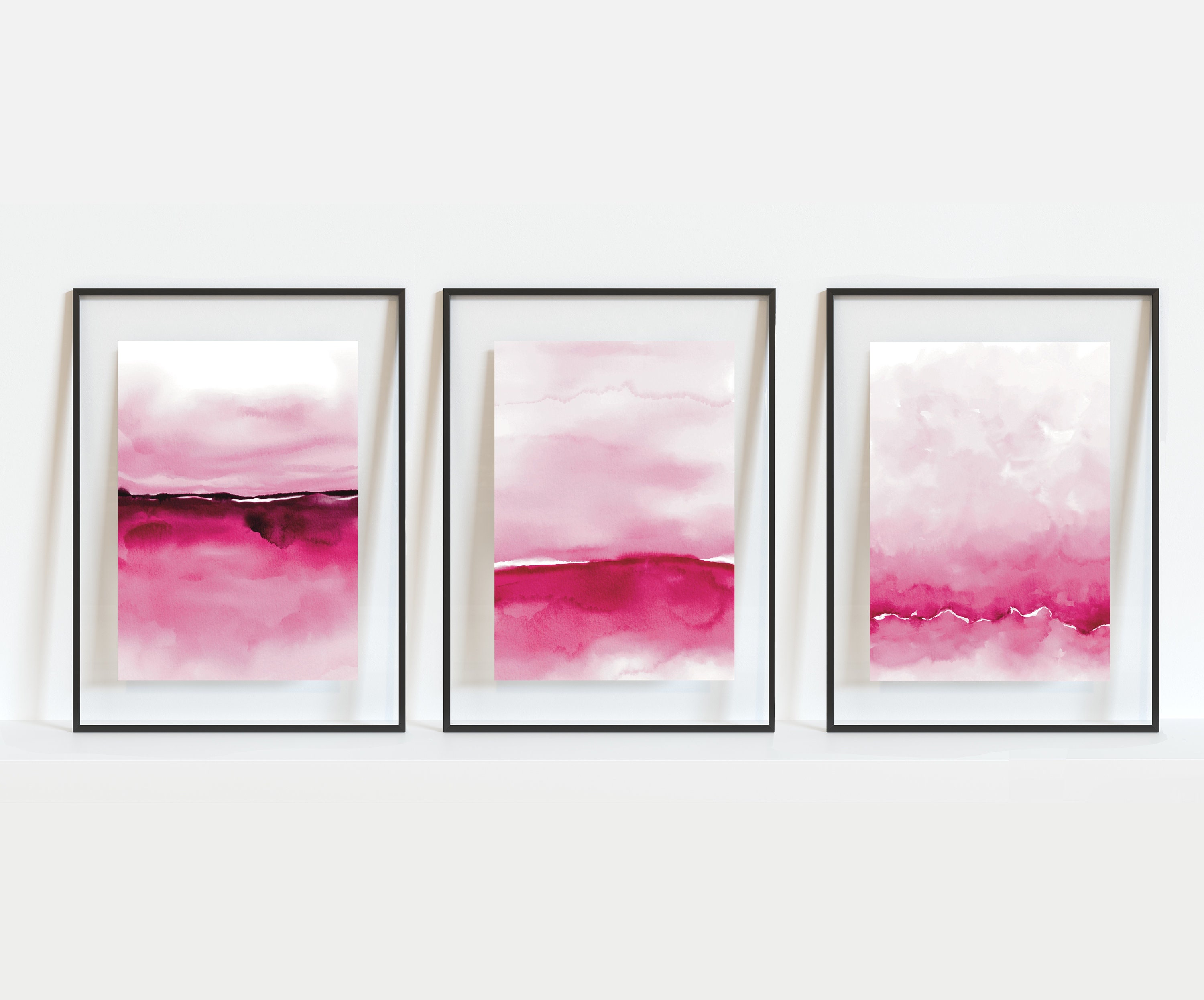 Landscape Pink Abstract Set of Three Prints Wallart Decor - Etsy UK