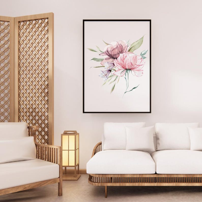 Pink purple peonies, set of three prints, floral set of 3, blush pink botanical print, bathroom art, pink wall art, home decor, A2 A3 A4 art image 6