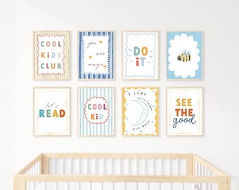 Kids Wall Art Bundle of 17, Cool Kids Club Nursery Prints Set, Playroom Quote Prints, Here Comes the Sun, Silly Goose, To The Moon and Back