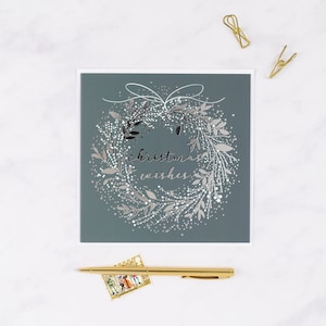 Pack of 6 square luxury Christmas cards with gold foil hand-lettered messages – Seasons Greetings, Joy to the World, and Christmas Wishes, with envelopes.
